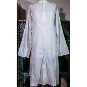 Long Indian Cotton Kurta with Hand Embroidery